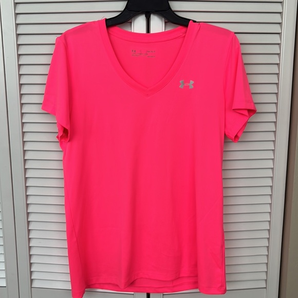 Under Armour Women’s Tech Short Sleeve V Neck Florescent Pink Size Large - Picture 5 of 8